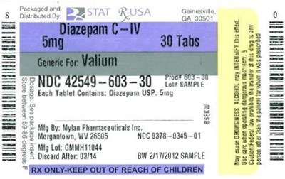 Diazepam 5mg Label Image (Diazepam 5mg Label 42549)